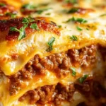 Low carb keto beef lasagna with layers of ground beef and melted cheese