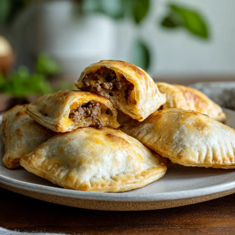 Golden cheeseburger pockets filled with seasoned ground beef and cheese