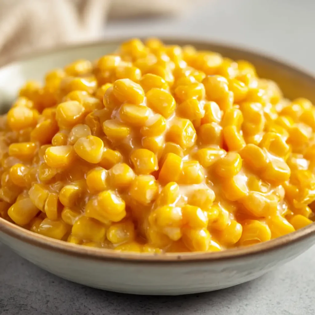Creamy honey butter corn piled in a rustic bowl