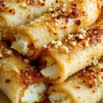 Oven fried feta rolls drizzled with chili honey