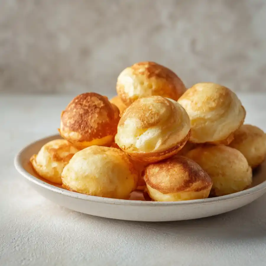 Fluffy pancake poppers served warm on a plate