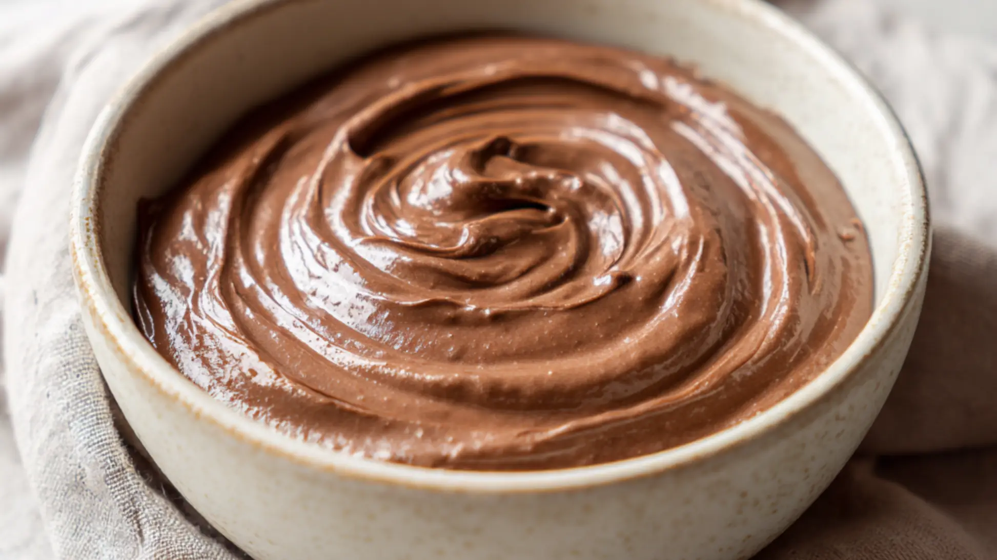 Creamy two ingredient protein pudding swirled in a ceramic bowl