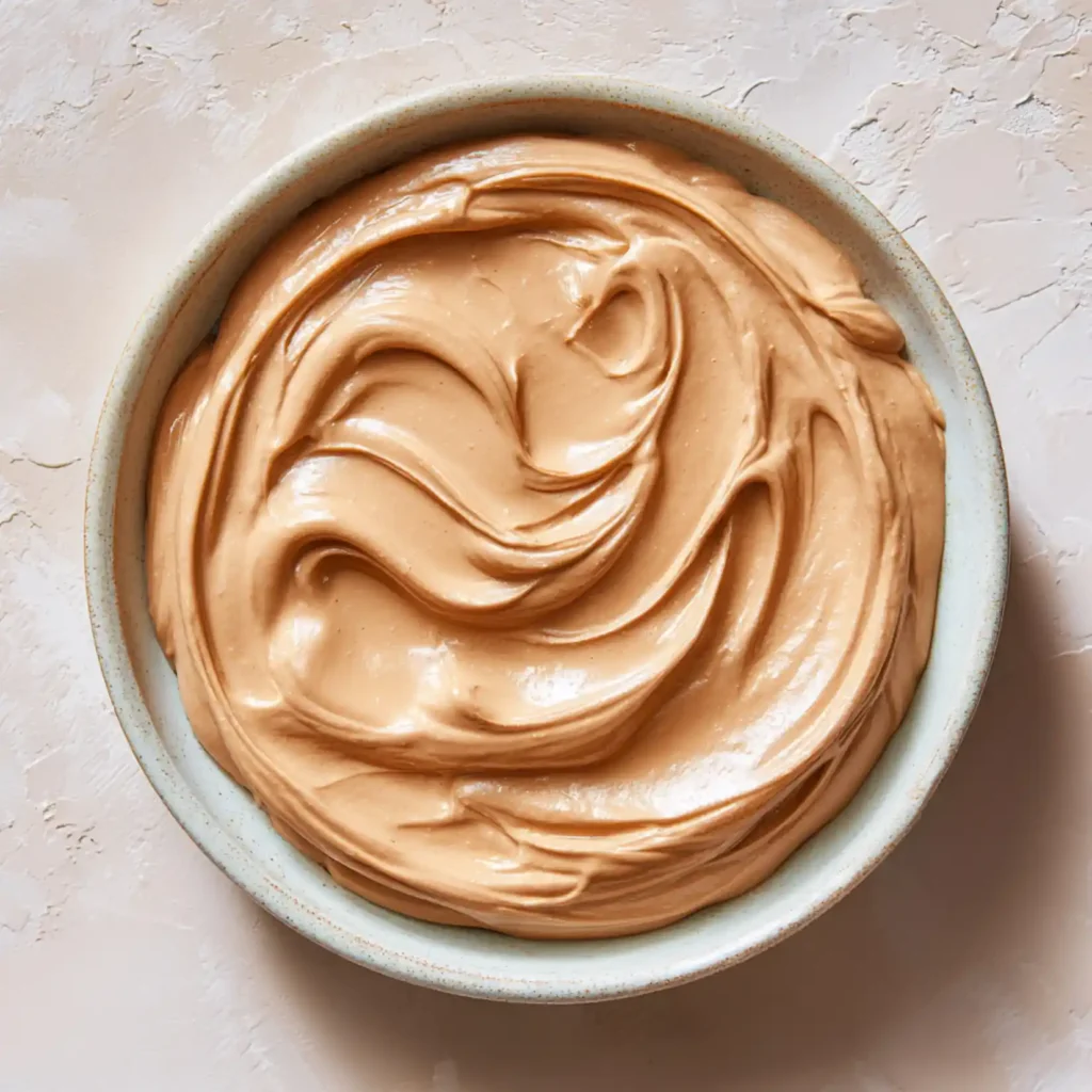 Chocolate flavored two ingredient protein pudding with a glossy creamy texture