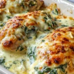 Creamy baked chicken with spinach artichoke and melted cheese