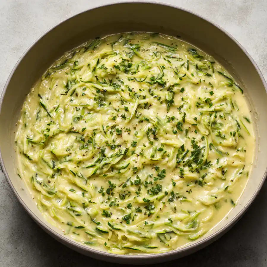 Creamy Italian zucchini sauce simmering with herbs