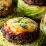 Crispy cabbage rounds topped with juicy beef patties and melted golden cheese baked until bubbly
