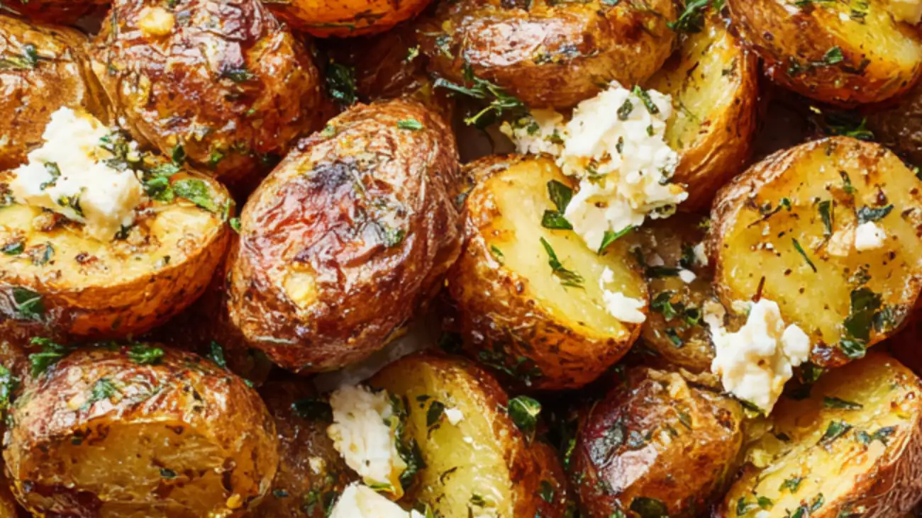 Greek-style roasted potatoes with feta, garlic, and fresh herbs