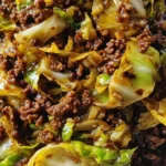 Low carb Mongolian ground beef cooked with tender cabbage in a savory sauce