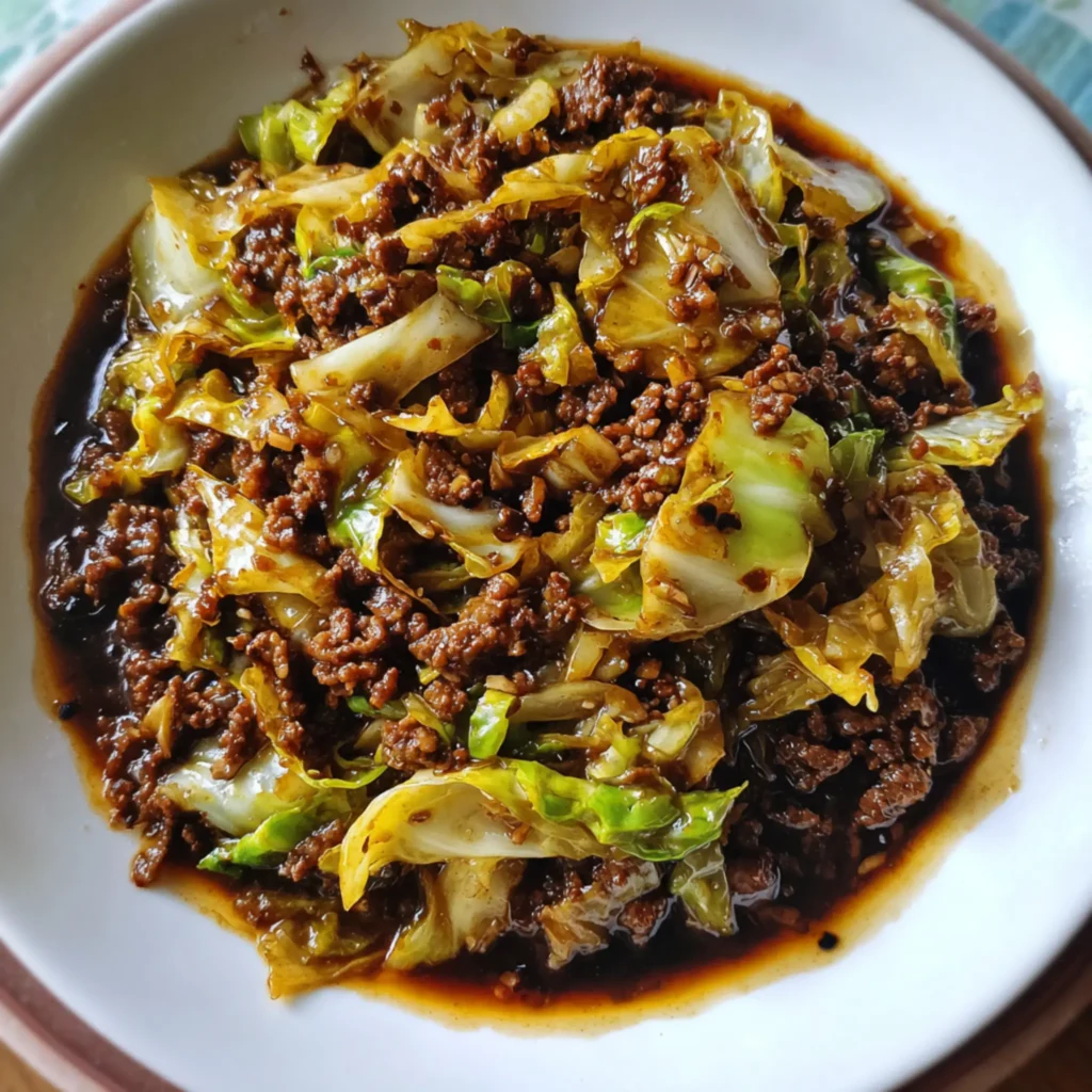 Ground beef and cabbage cooked in a Mongolian-inspired sauce
