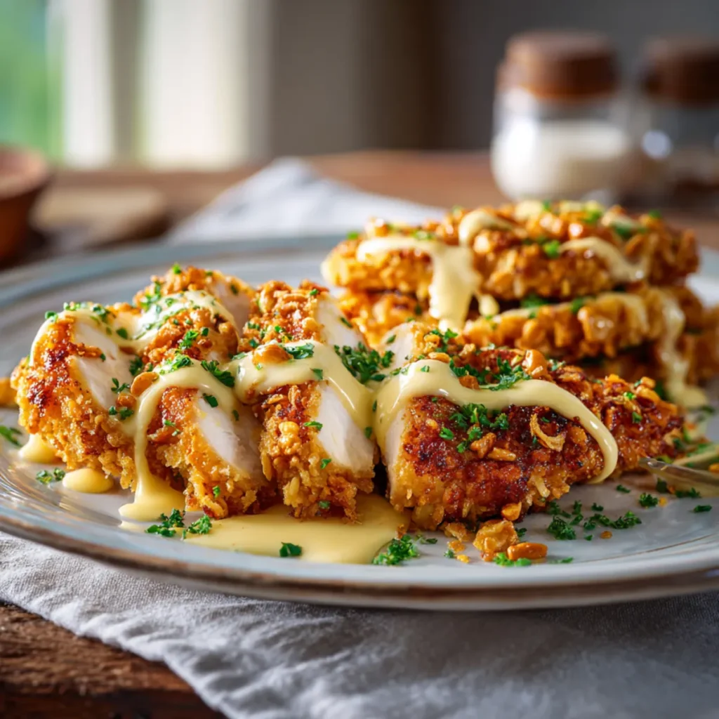 Crispy Pretzel Chicken Slices with Sauce