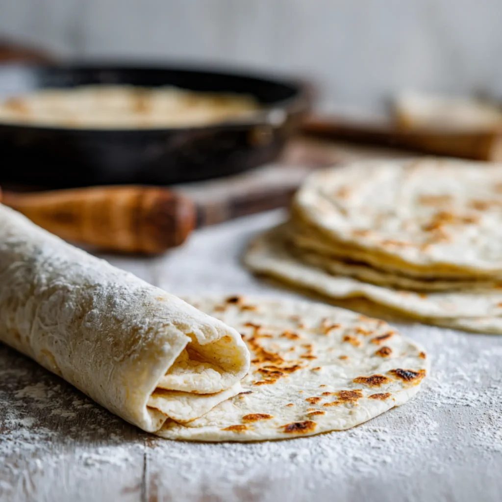 Sourdough discard tortilla folded and ready to serve