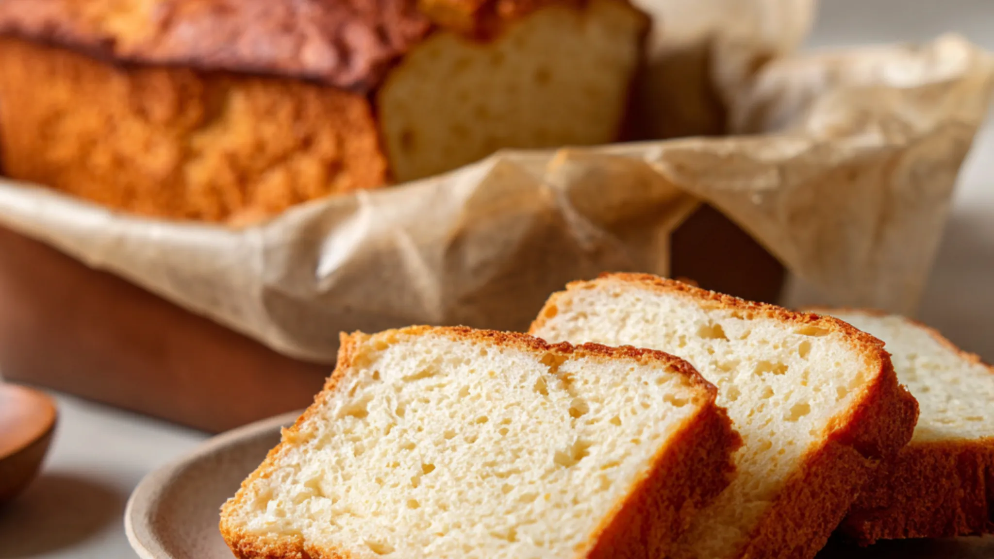 Zero carb yogurt bread sliced and served on a plate