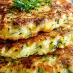 Golden zucchini fritters cooked until crisp and served warm with a creamy dipping sauce