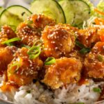bang bang chicken bowl with crispy chicken rice and vegetables