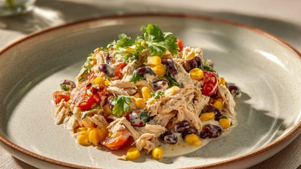 southwest chicken salad with corn beans tomatoes and creamy dressing