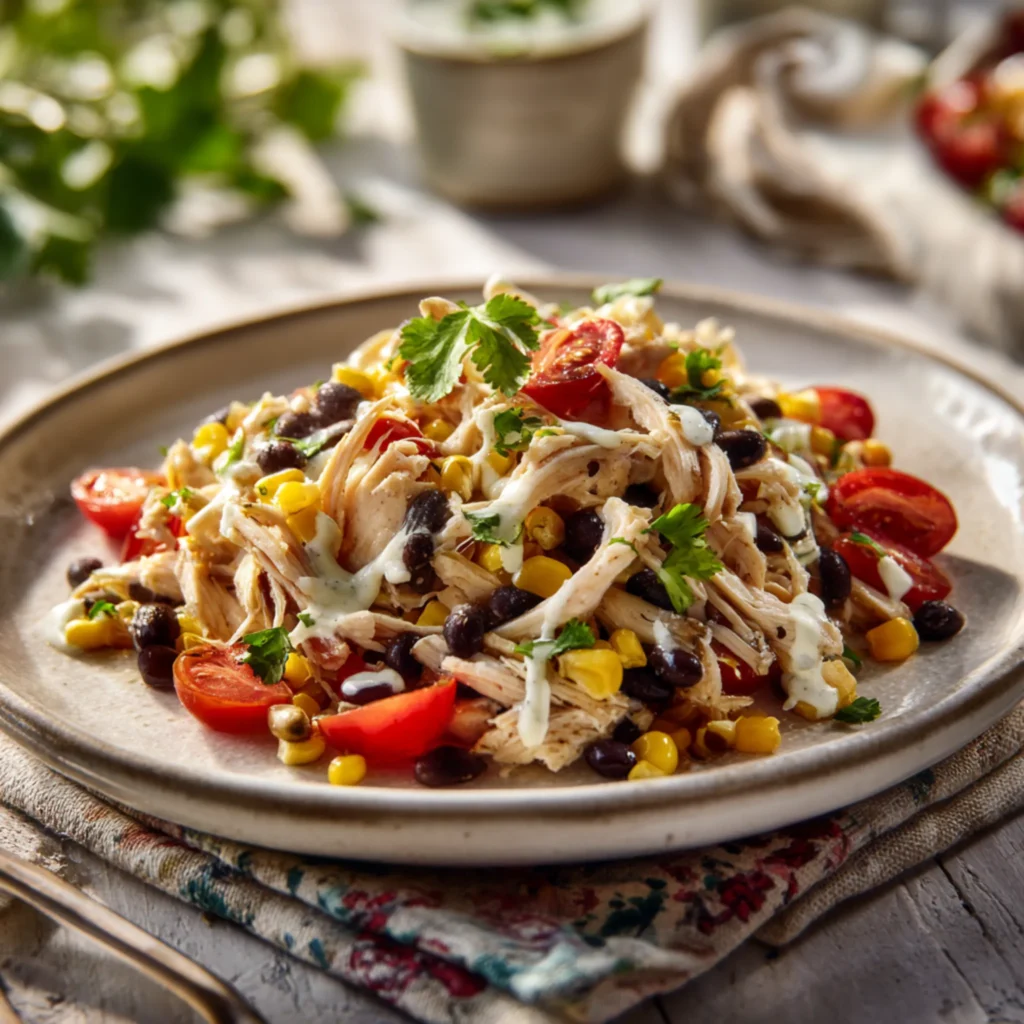 chicken salad with corn beans tomatoes