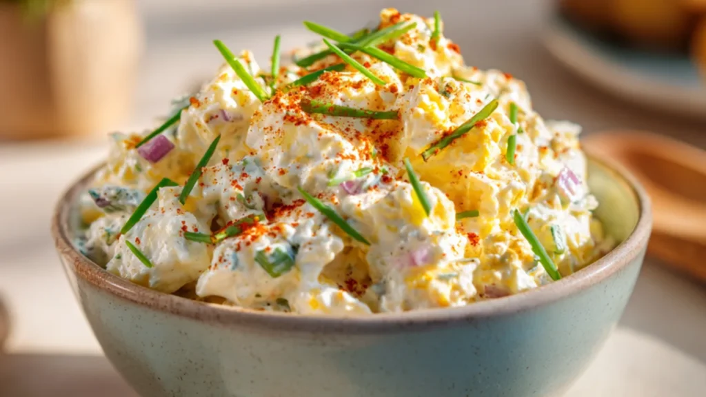 Creamy cottage cheese egg salad with chives, red onion, and paprika