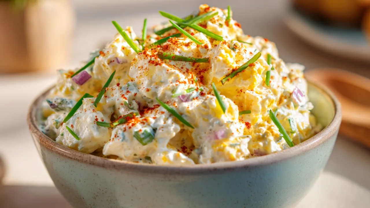 Creamy cottage cheese egg salad with chives, red onion, and paprika