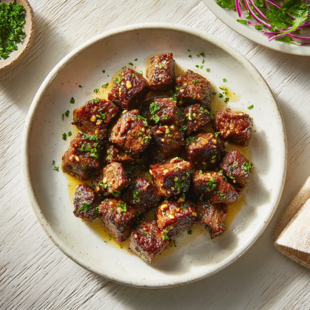 steak bites with garlic butter and herbs