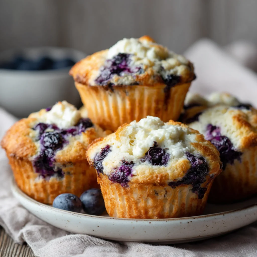 blueberry muffins with creamy center and golden crust