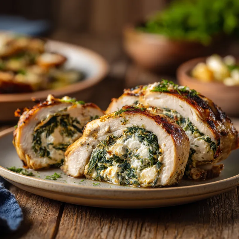 Stuffed chicken breast with spinach and feta cheese filling