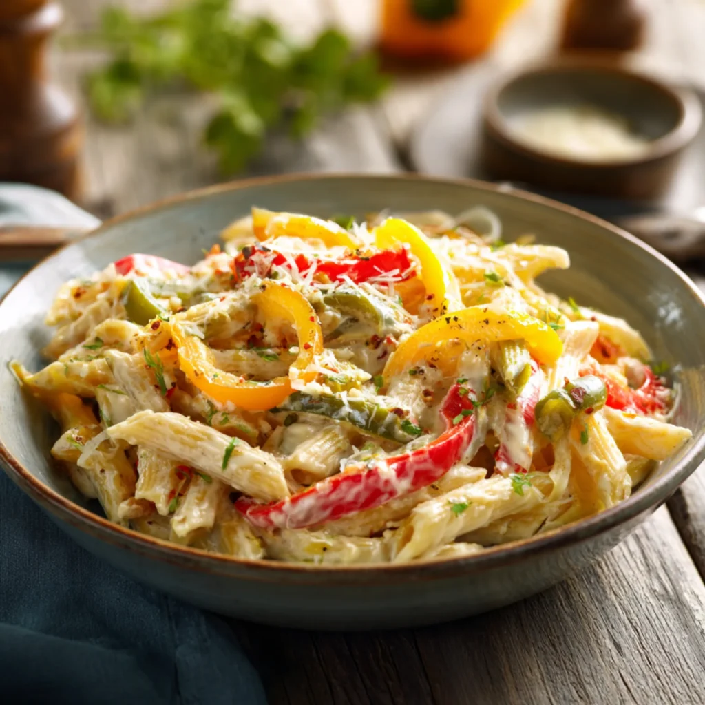 Penne pasta with Cajun chicken and creamy sauce