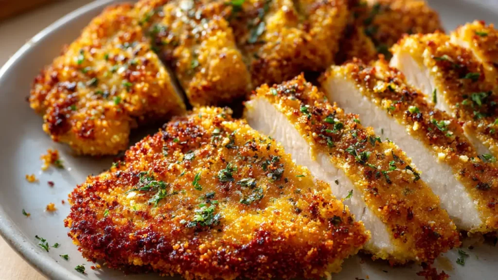 Crispy baked chicken cutlets with parmesan and panko crust