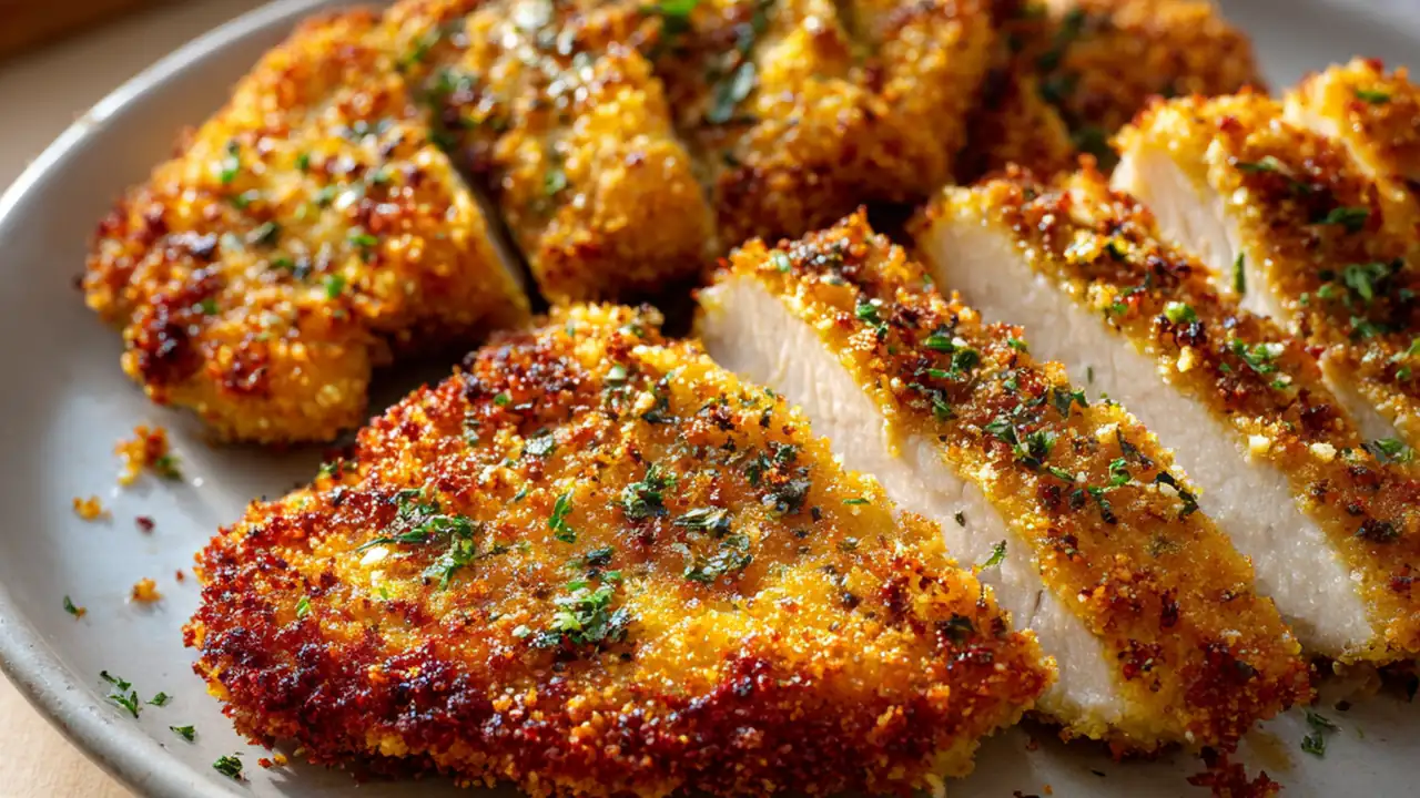Crispy baked chicken cutlets with parmesan and panko crust