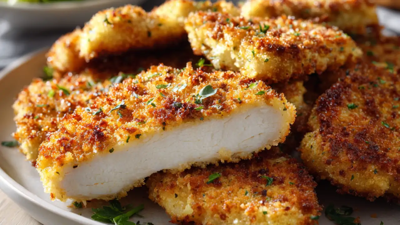 Crispy oven baked chicken cutlets with golden crust