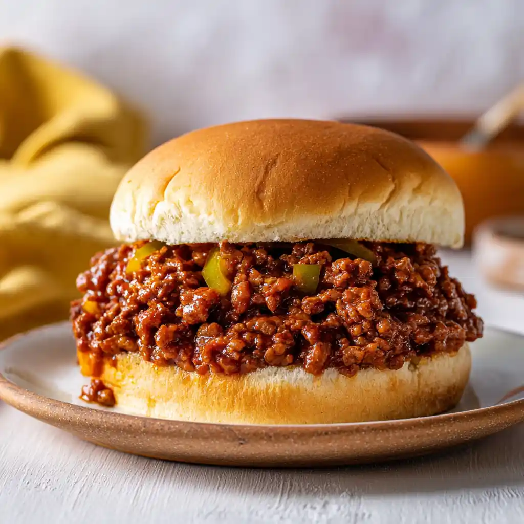 Classic sloppy joe sandwich on plate
