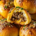 Garlic parmesan cheeseburger bombs with juicy beef and melted cheese filling