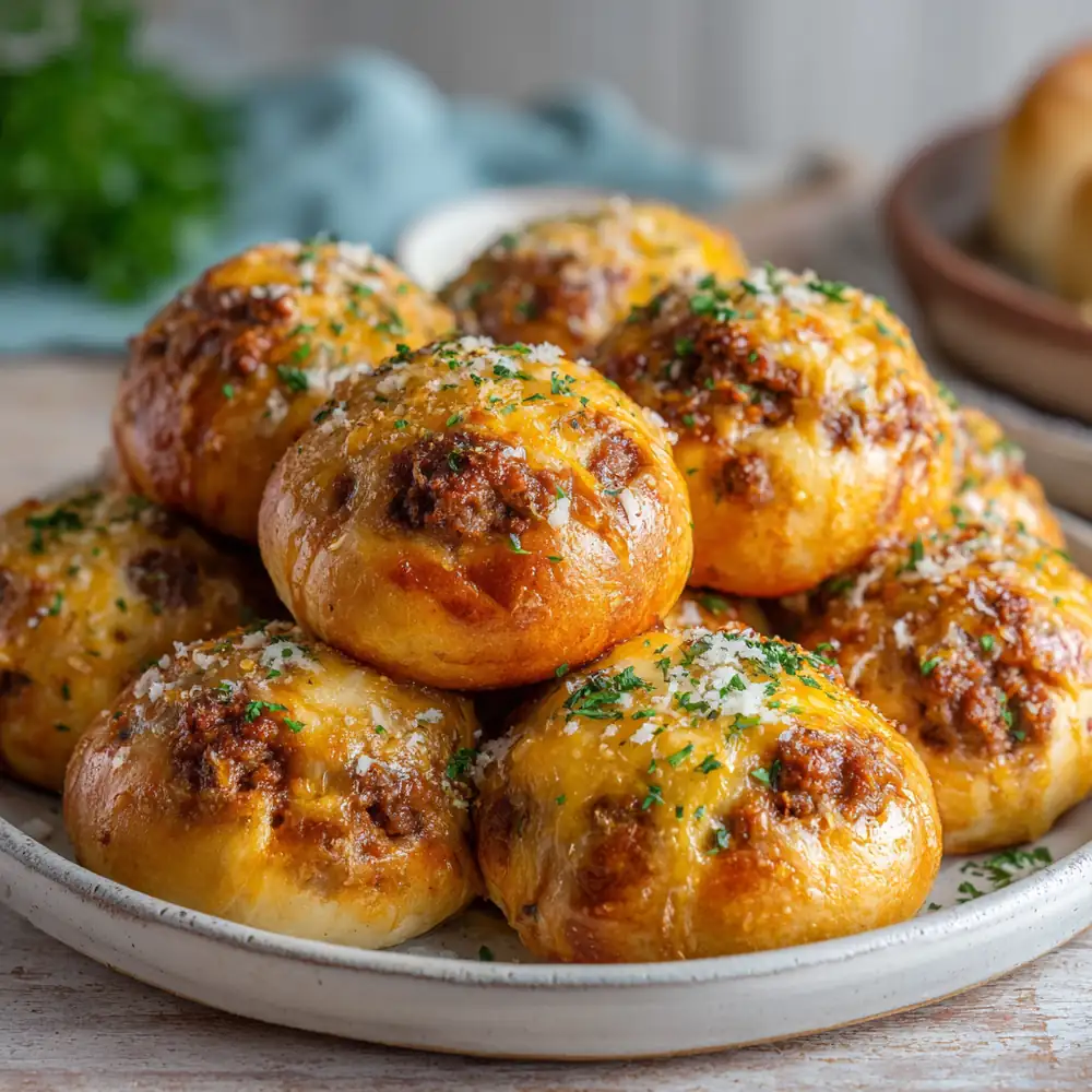 Garlic parmesan cheeseburger bombs with juicy beef center