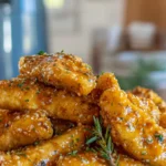 Air fryer honey butter garlic chicken tenders with crispy golden coating