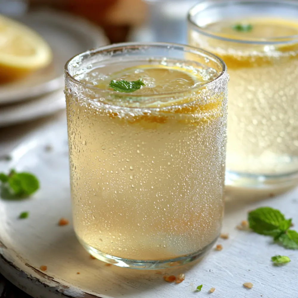 Electrolyte drink with lemon slices and fresh mint leaves